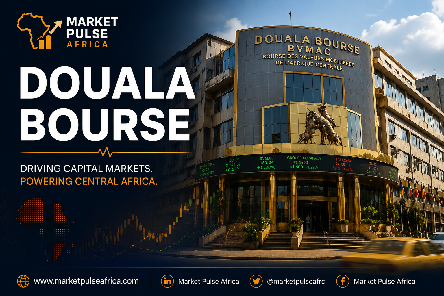xterior view of the Douala Stock Exchange building in Cameroon's economic capital.